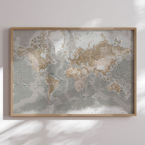 Verdenskort med egetræsramme - Grey - Opslagstavle - Incado