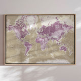 Verdenskort - Purple - Lærredstryk