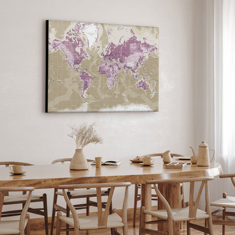 Verdenskort - Purple - Lærredstryk - Incado