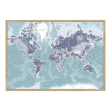 Verdenskort i egetræsramme - Ice Blue - Opslagstavle - Incado