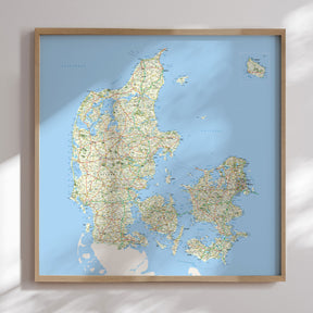 Danmarkskort i egetræsramme - Classic - Plakat - Incado