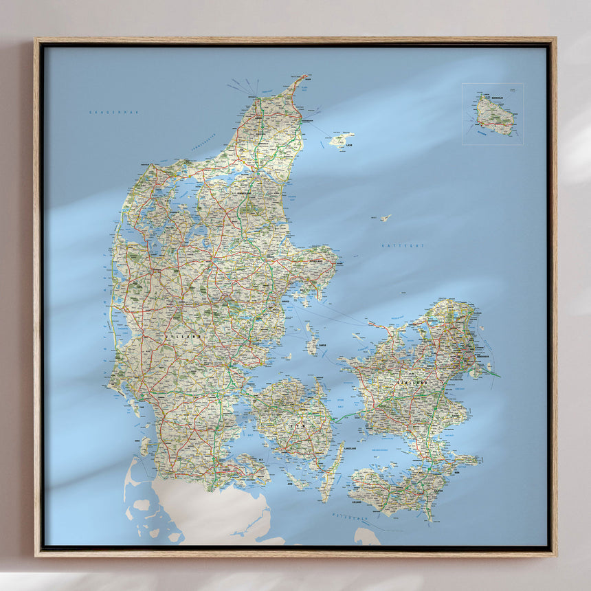 Danmarkskort - Classic - Lærredstryk