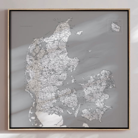 Danmarkskort - Grey - Lærredstryk