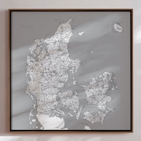 Danmarkskort - Grey - Lærredstryk