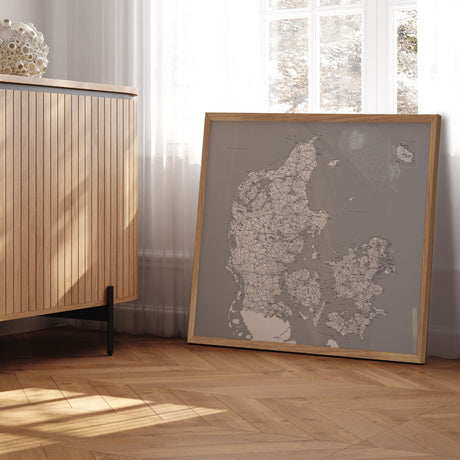Danmarkskort - Grey - Plakat - Incado