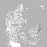 Danmarkskort - Grey - Lærredstryk - Incado