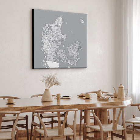 Danmarkskort - Grey - Lærredstryk - Incado