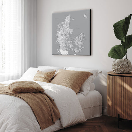 Danmarkskort - Grey - Lærredstryk - Incado