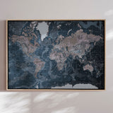 Verdenskort - Modern Blue - Lærredstryk