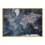 Verdenskort i egetræsramme - Modern Blue - Plakat - Incado