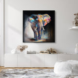 Håndlavet maleri med sort ramme - Colorful Elephant - Mixed media - Incado