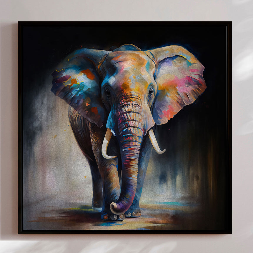 Håndlavet maleri med sort ramme - Colorful Elephant - Mixed media