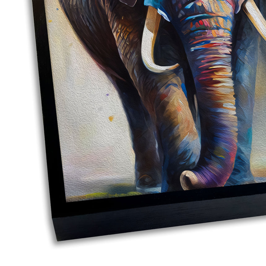 Håndlavet maleri med sort ramme - Colorful Elephant - Mixed media - Incado