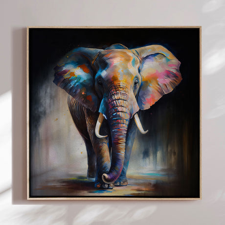 Håndlavet maleri med ramme - Colorful Elephant - Mixed media