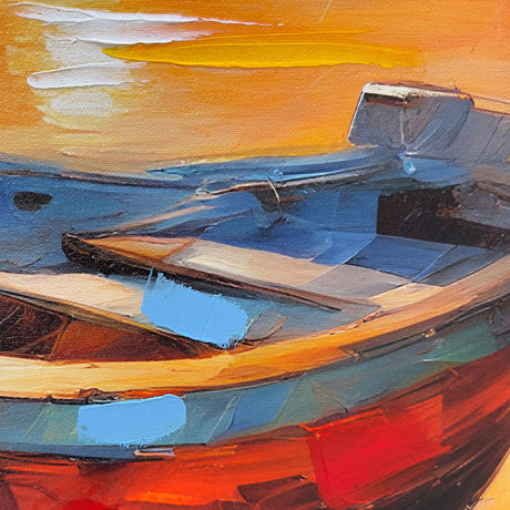 Håndlavet maleri med ramme - Bådhavn I - Mixed media - Incado