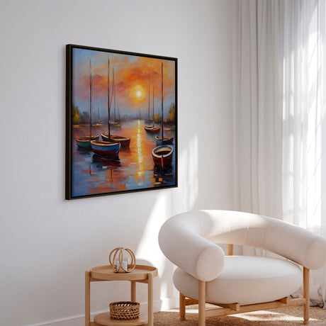 Håndlavet maleri med ramme - Bådhavn II - Mixed media - Incado