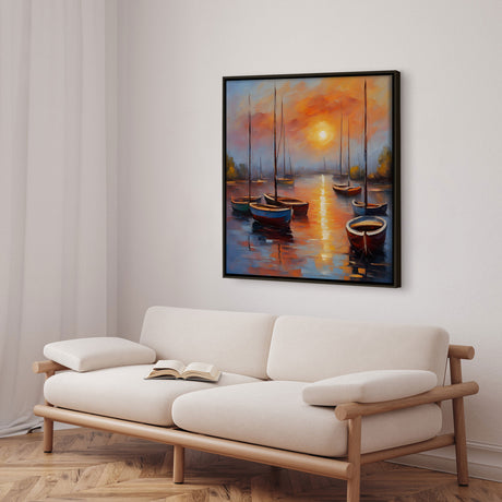 Håndlavet maleri med ramme - Bådhavn II - Mixed media - Incado