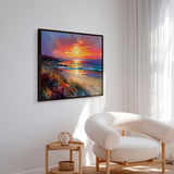 Håndlavet maleri med sort ramme - Colorful Sunset - Mixed media