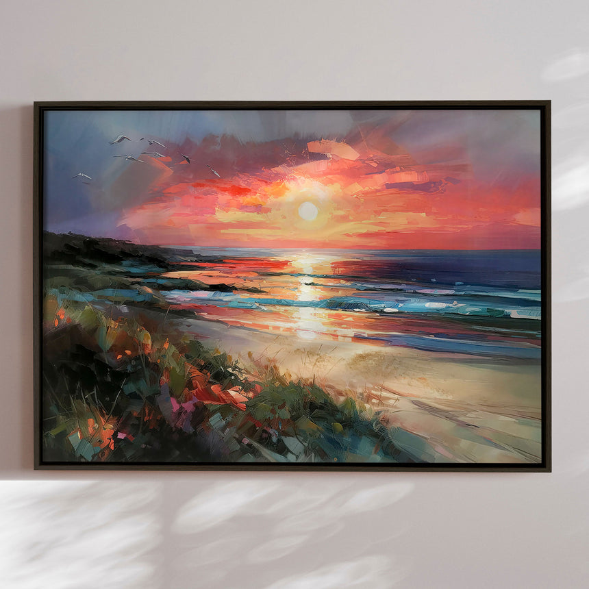 Håndlavet maleri med sort ramme - Colorful Sunset II - Mixed media