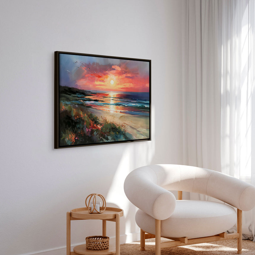 Håndlavet maleri med sort ramme - Colorful Sunset II - Mixed media