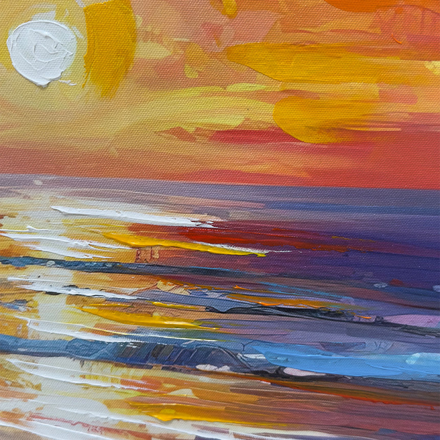 Håndlavet maleri med sort ramme - Colorful Sunset - Mixed media