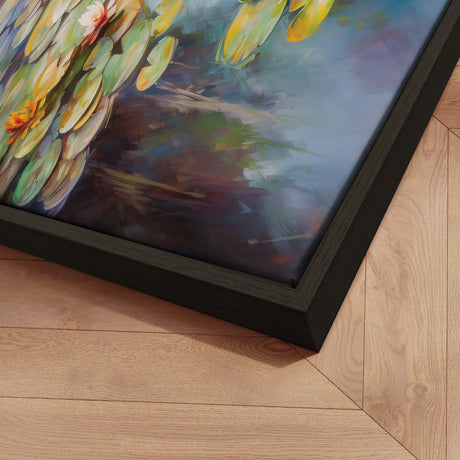 Håndlavet maleri med ramme - Romantic Water Lilies - Mixed media