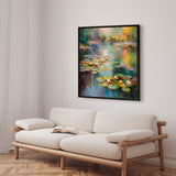 Håndlavet maleri med sort ramme - Romantic Water Lilies - Mixed media