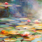 Håndlavet maleri med sort ramme - Romantic Water Lilies - Mixed media