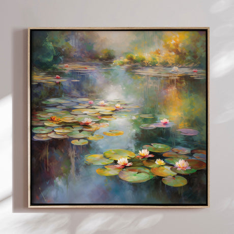 Håndlavet maleri med ramme - Romantic Water Lilies - Mixed media