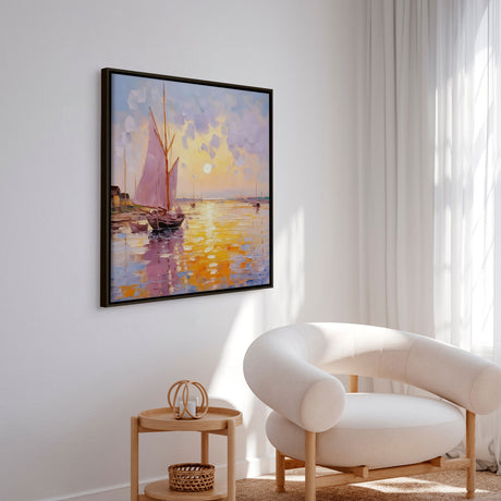 Håndlavet maleri sort ramme - Forårshavn II - Mixed media - Incado