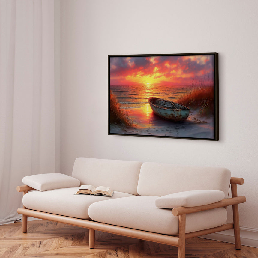 Håndlavet maleri med ramme - Forgotten Boat - Mixed media