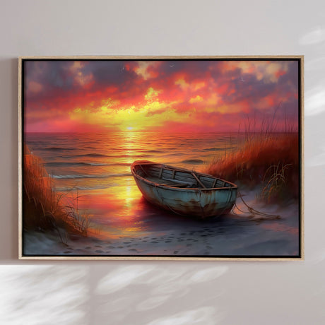 Håndlavet maleri med ramme - Forgotten Boat - Mixed media