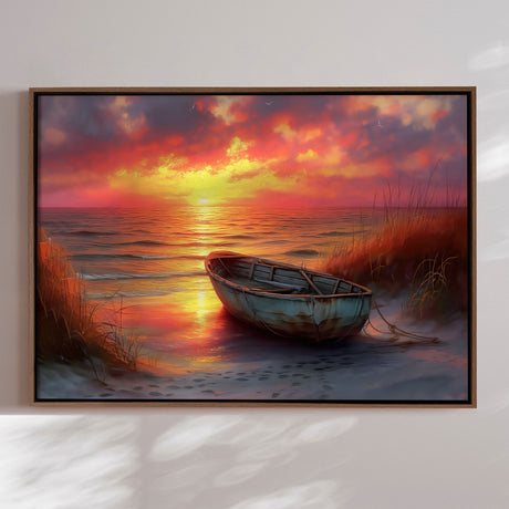 Håndlavet maleri med ramme - Forgotten Boat - Mixed media