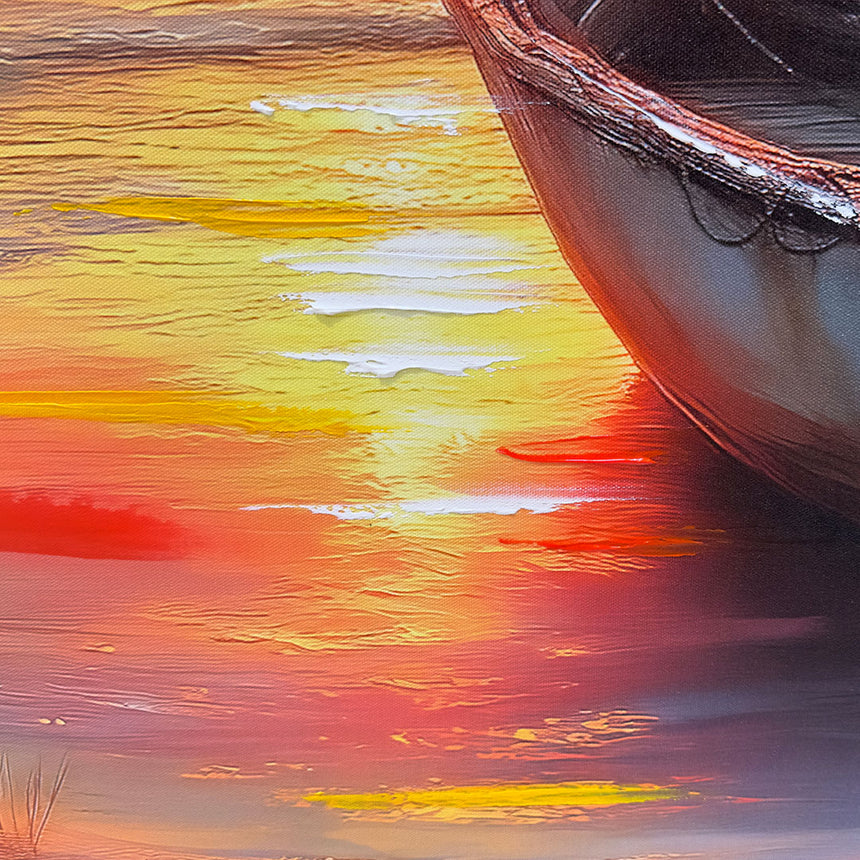 Håndlavet maleri med sort ramme - Forgotten Boat - Mixed media