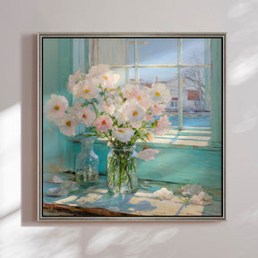 Håndlavet maleri med ramme - Flowers in the Window I - Mixed media - Incado