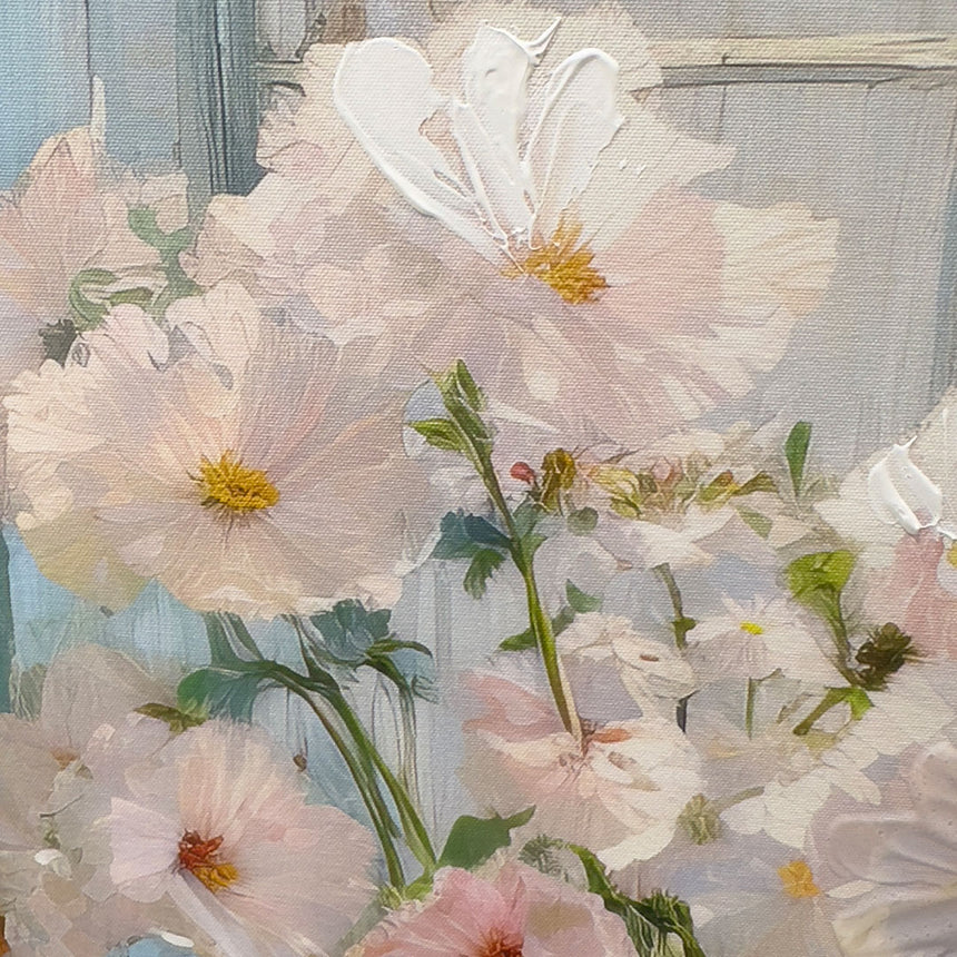 Håndlavet maleri med ramme - Flowers in the Window I - Mixed media