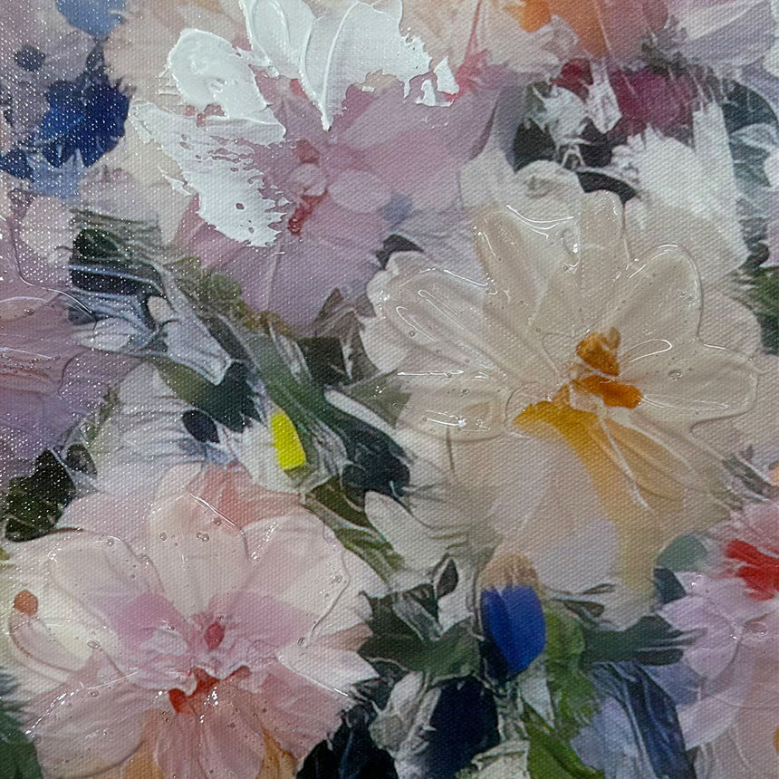 Håndlavet maleri med ramme - Romantic Vase - Mixed media