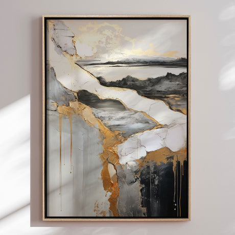 Håndlavet maleri med ramme - Golden Rift - Mixed media