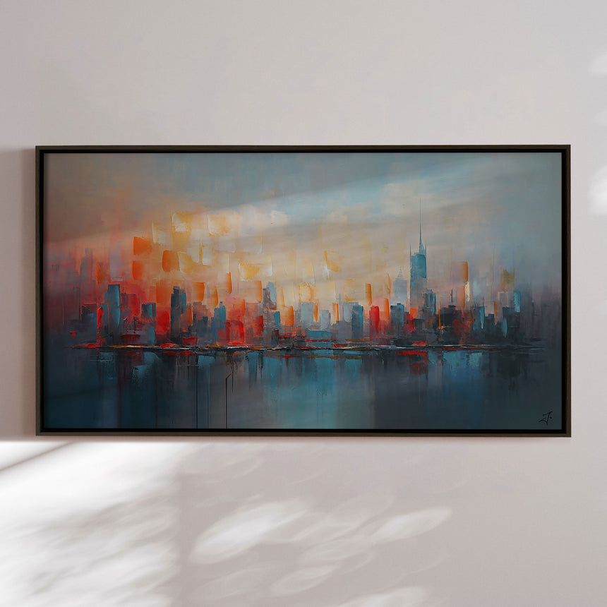 Håndlavet maleri med sort ramme - Urban Sunset II - Mixed media