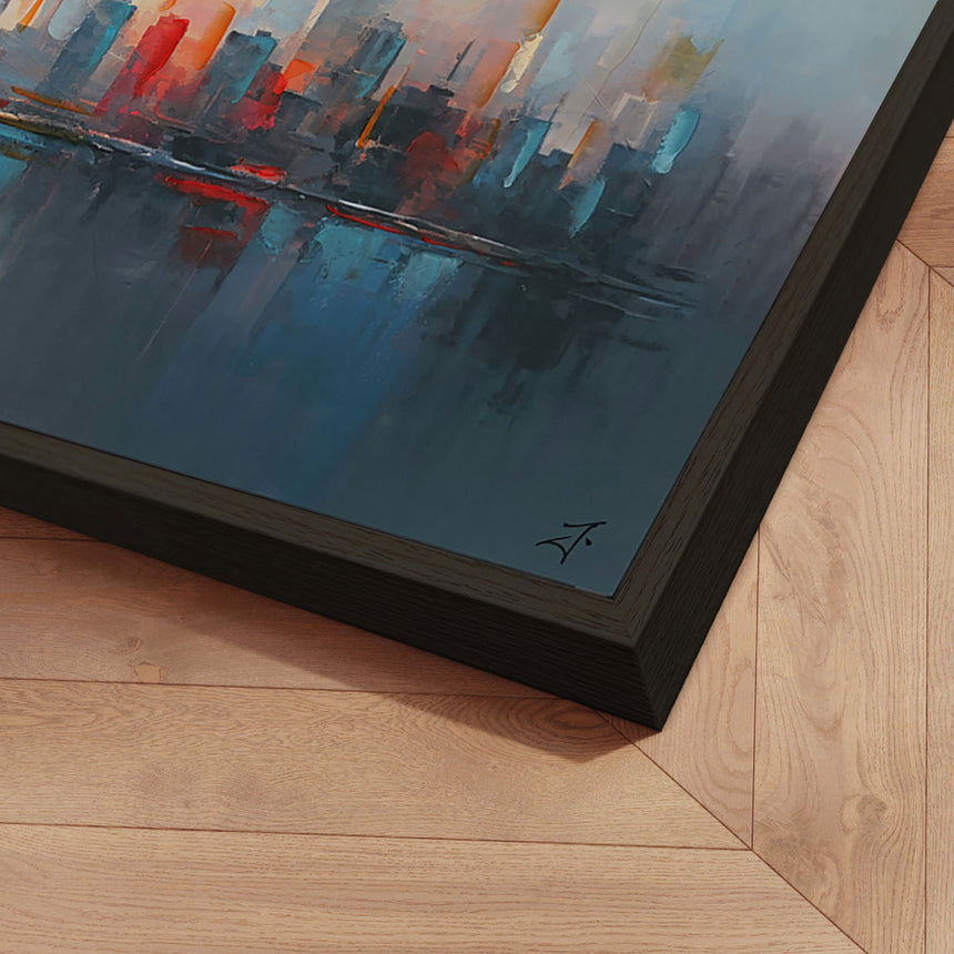 Håndlavet maleri med sort ramme - Urban Sunset II - Mixed media