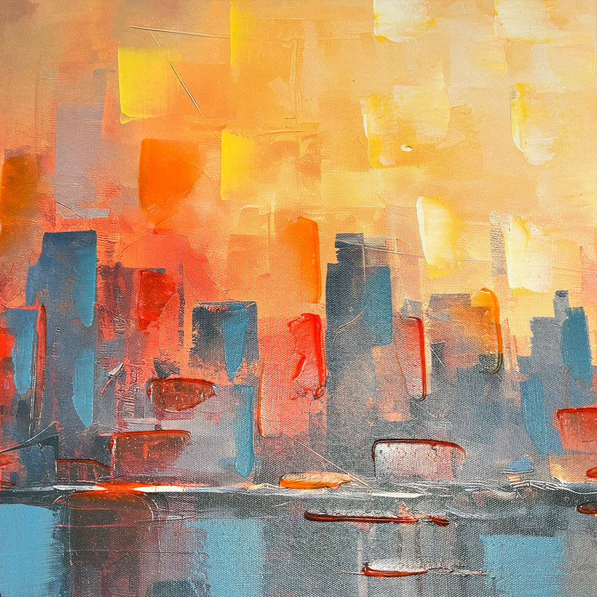 Håndlavet maleri med sort ramme - Urban Sunset II - Mixed media