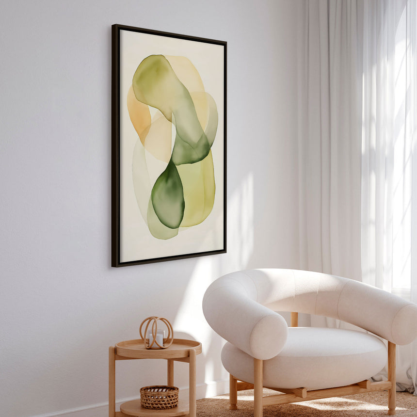 Håndlavet maleri med ramme - Whispers of Green - Mixed media