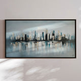 Håndlavet maleri med sort ramme - Misty Skyline - Mixed media