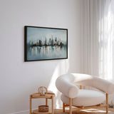 Håndlavet maleri med sort ramme - Misty Skyline - Mixed media