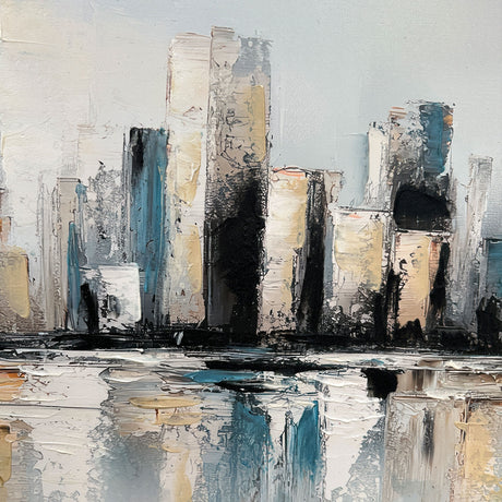 Håndlavet maleri med sort ramme - Misty Skyline - Mixed media