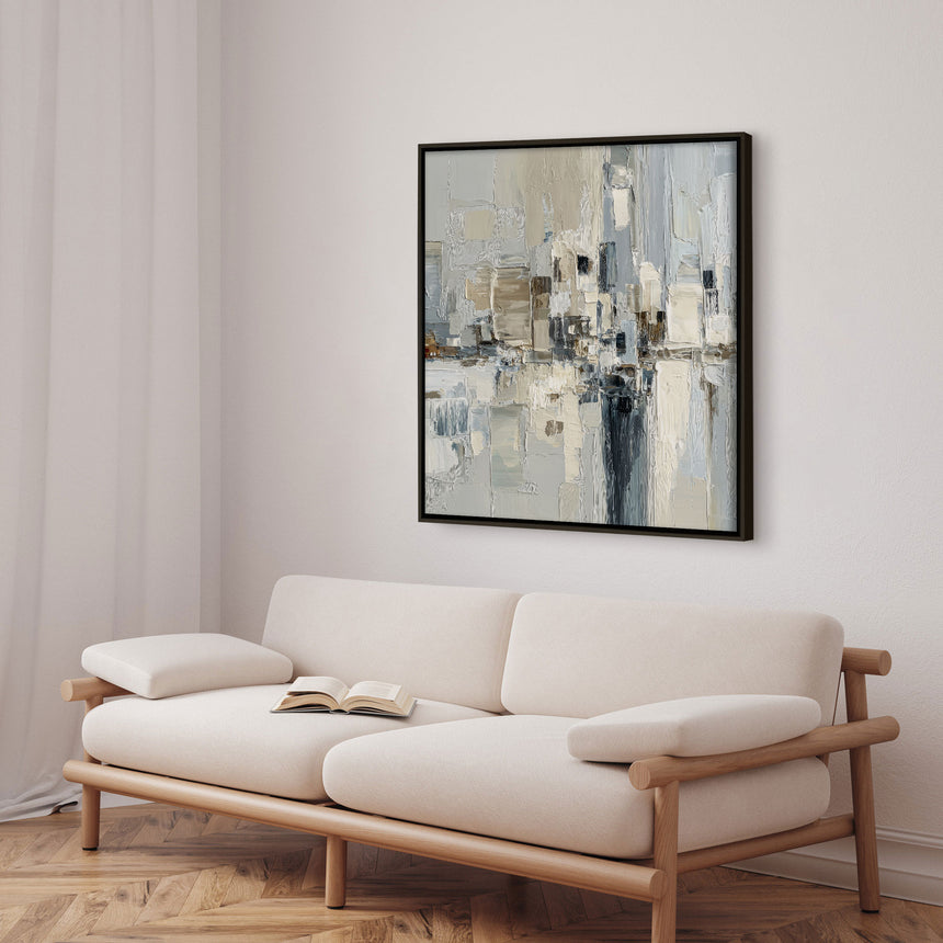 Håndlavet maleri sort ramme - Pastel Construction - Mixed media