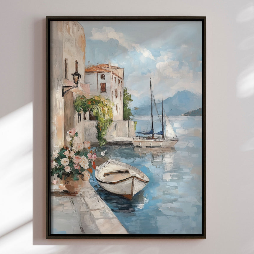 Håndlavet maleri med ramme - Harbor Reflection - Mixed media