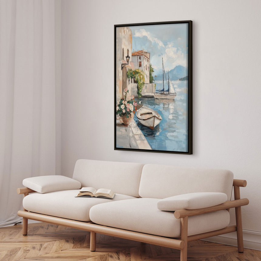 Håndlavet maleri med ramme - Harbor Reflection - Mixed media