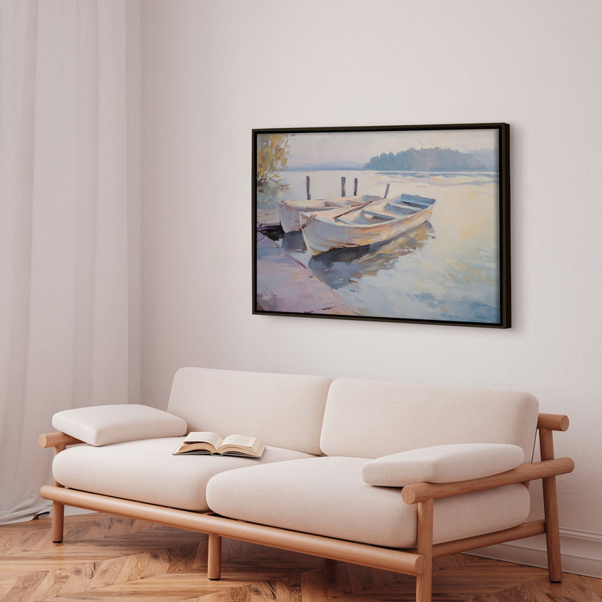 Håndlavet maleri med ramme - Waterside Escape - Mixed media