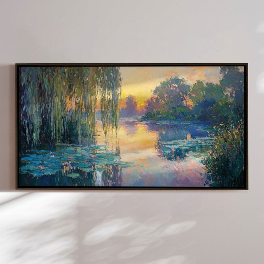 Håndlavet maleri med ramme - Willow Reflections - Mixed media